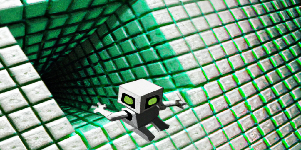 image of a cute robot trying to escape the matrix by DALL-E